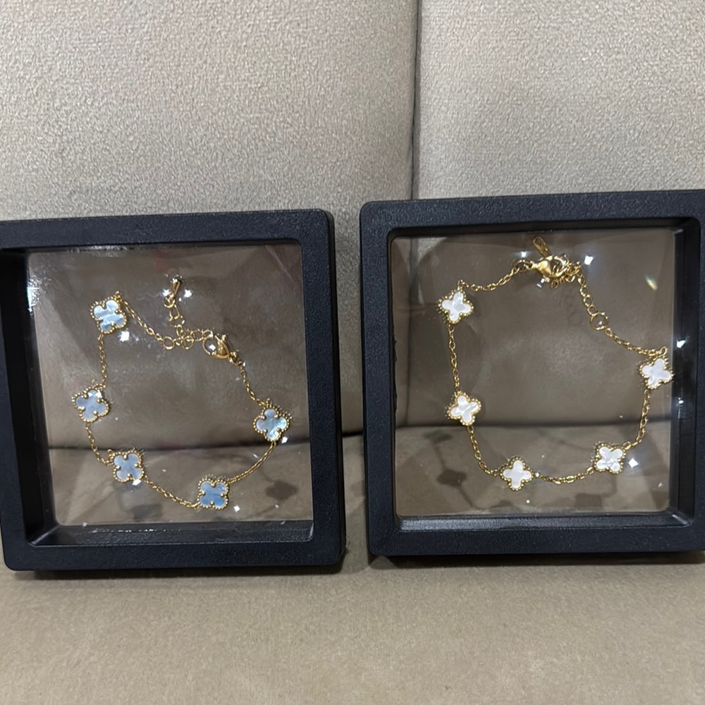 Gold and White Clover Bracelets